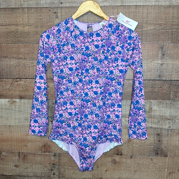 Vineyard Vines Girl’s sizeLarge (16) Long Sleeve Swimsuit Ruffle Bow Keyhole NWT - Picture 1 of 9